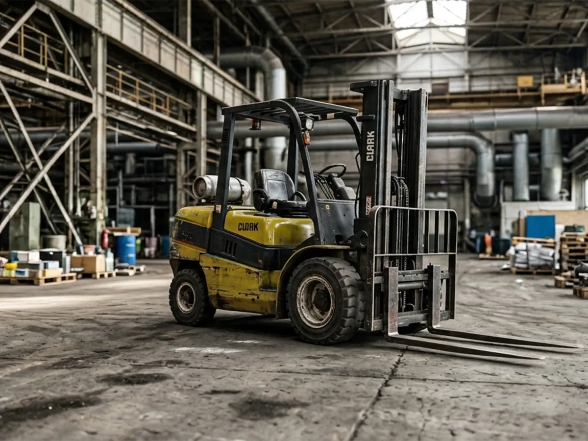 Carretilla elevadora industrial en almacén, entorno informático de vehículos PVL113