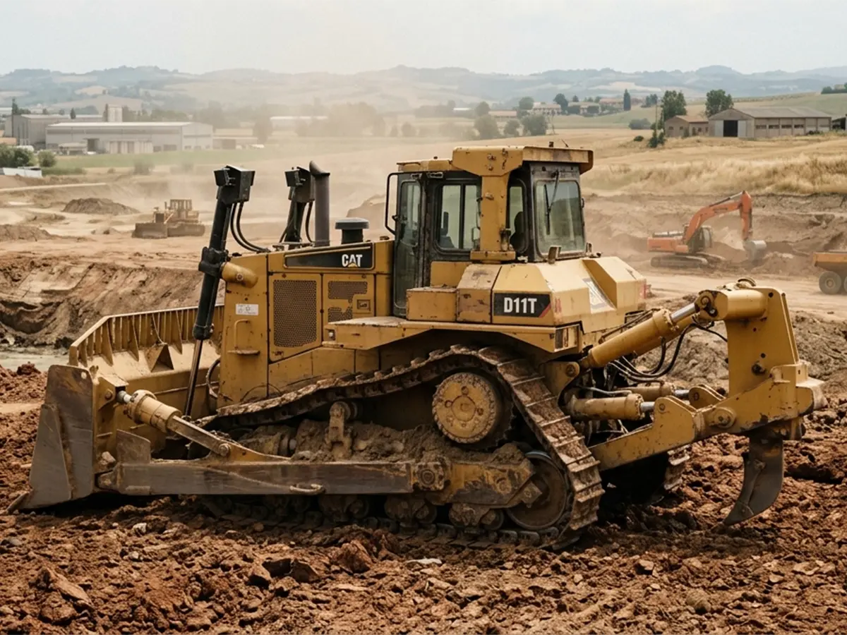 Excavadora CAT en una obra de movimiento de tierras, entorno de uso del ordenador de a bordo PVL115